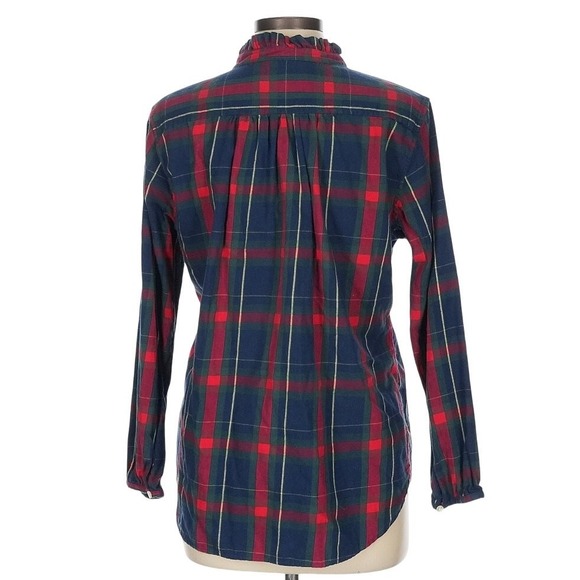 Trovata Birds of Paradis Tartan Plaid Michelle Button Down Shirt Ruffle Lrg Xmas - Picture 3 of 14